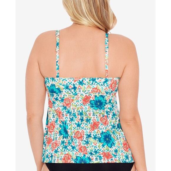 Swim Solutions Women's Printed Bow Tummy-Control Tankini Top in Blue Size 10 NWT - Picture 3 of 8